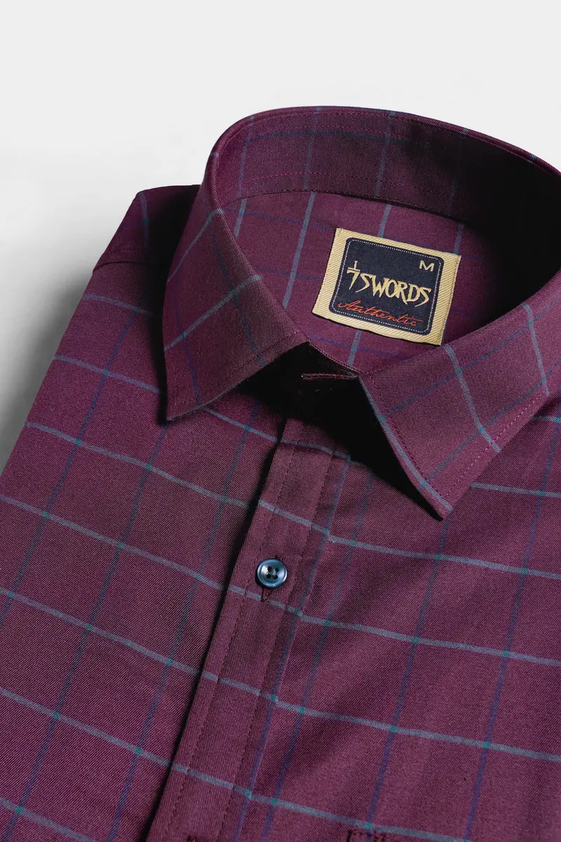 7Swords-Palatinate Burgundy And Slate Gray Windowpane Premium Cotton Shirt 1