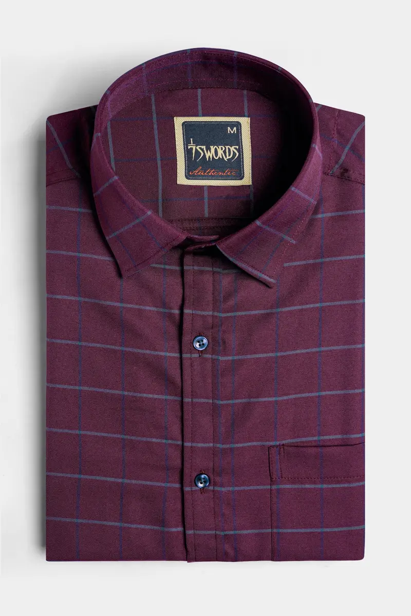 7Swords-Palatinate Burgundy And Slate Gray Windowpane Premium Cotton Shirt 3