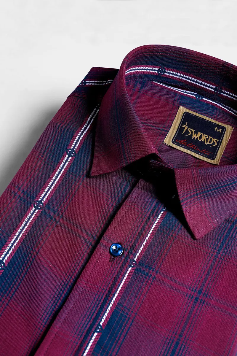 7Swords-Pansy Maroon And Ebony Clay Blue Plaid Premium Cotton Shirt 1
