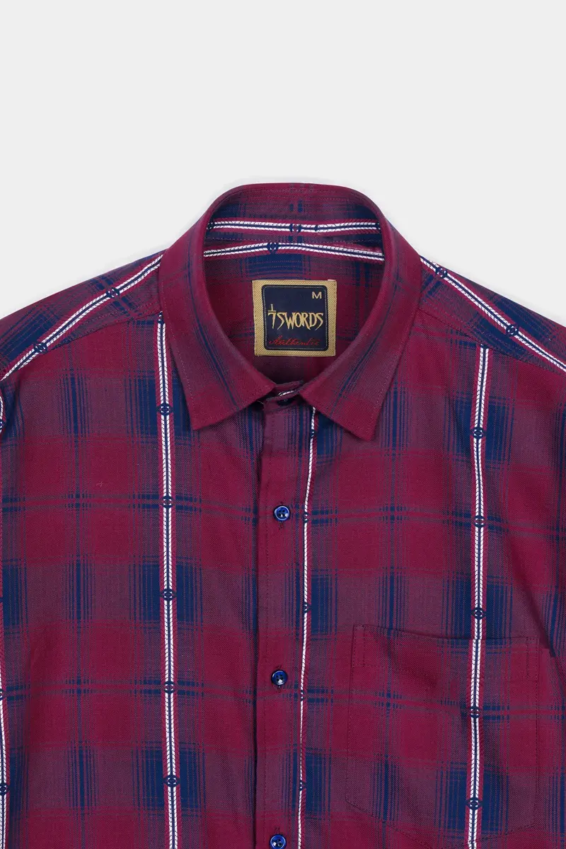 7Swords-Pansy Maroon And Ebony Clay Blue Plaid Premium Cotton Shirt 4