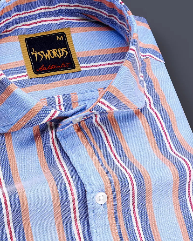 7Swords-Periwinkle Blue And Tonys Brown Multicolour Striped Premium Cotton Shirt 1