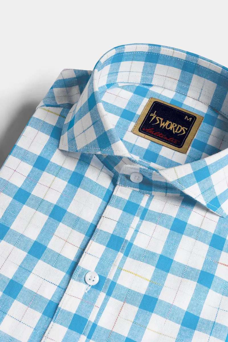 7Swords-Picton Blue And White Plaid Premium Cotton Shirt 1