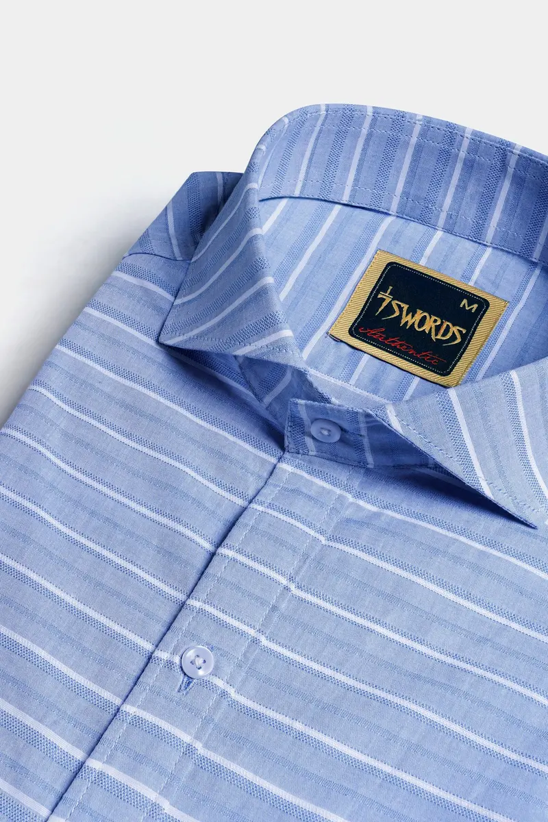 7Swords-Polo Blue And White Striped Premium Cotton Shirt 1
