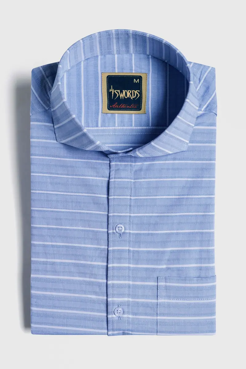 7Swords-Polo Blue And White Striped Premium Cotton Shirt 3