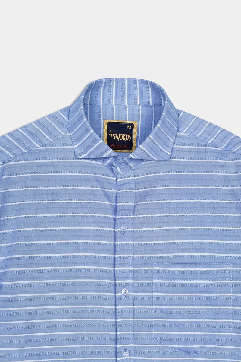 7Swords-Polo Blue And White Striped Premium Cotton Shirt 4