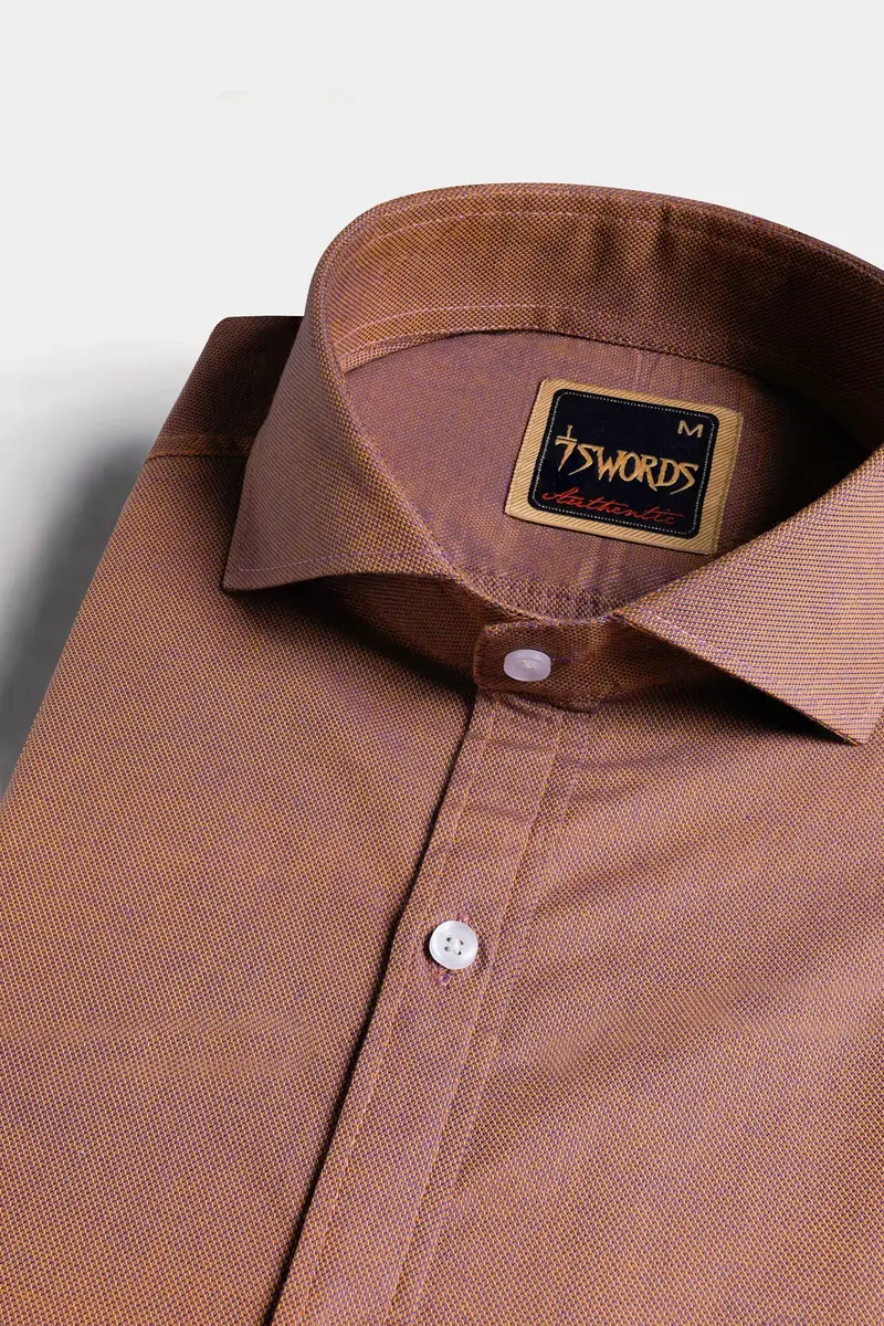 7Swords-Sepia Brown Textured Premium Cotton Shirt 1