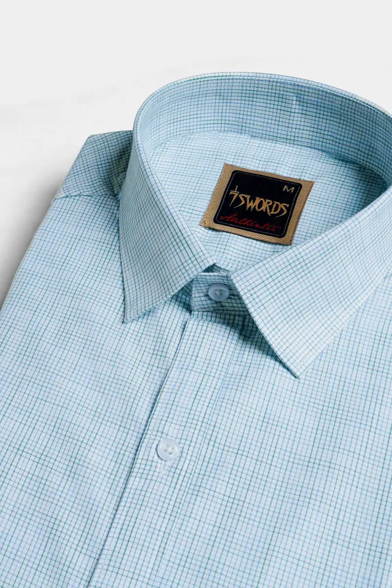 7Swords-Spindle Blue And White Checkered Premium Cotton Shirt 1