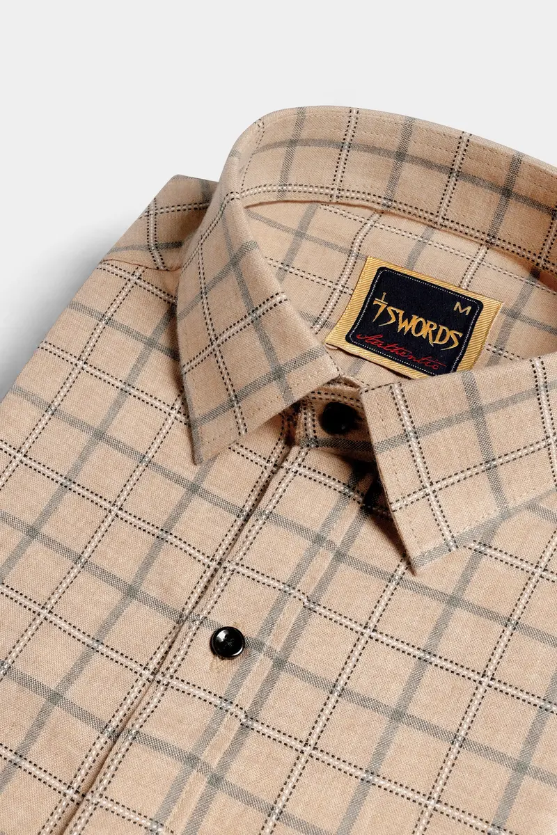 7Swords-Tan Brown And Regent Gray Checkered Premium Cotton Shirt 1