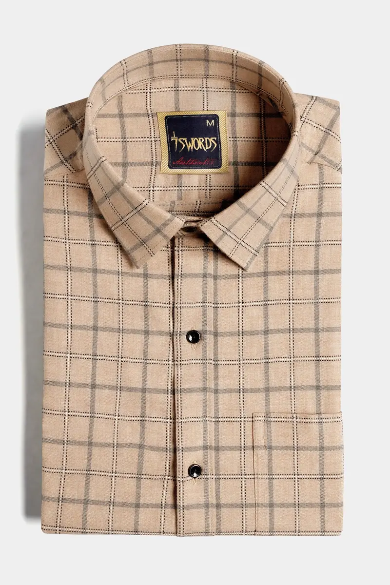 7Swords-Tan Brown And Regent Gray Checkered Premium Cotton Shirt 3