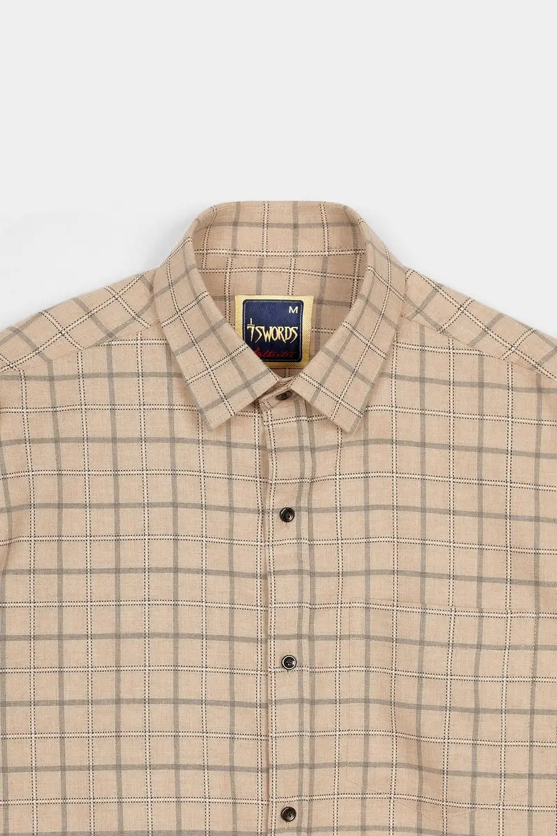 7Swords-Tan Brown And Regent Gray Checkered Premium Cotton Shirt 4
