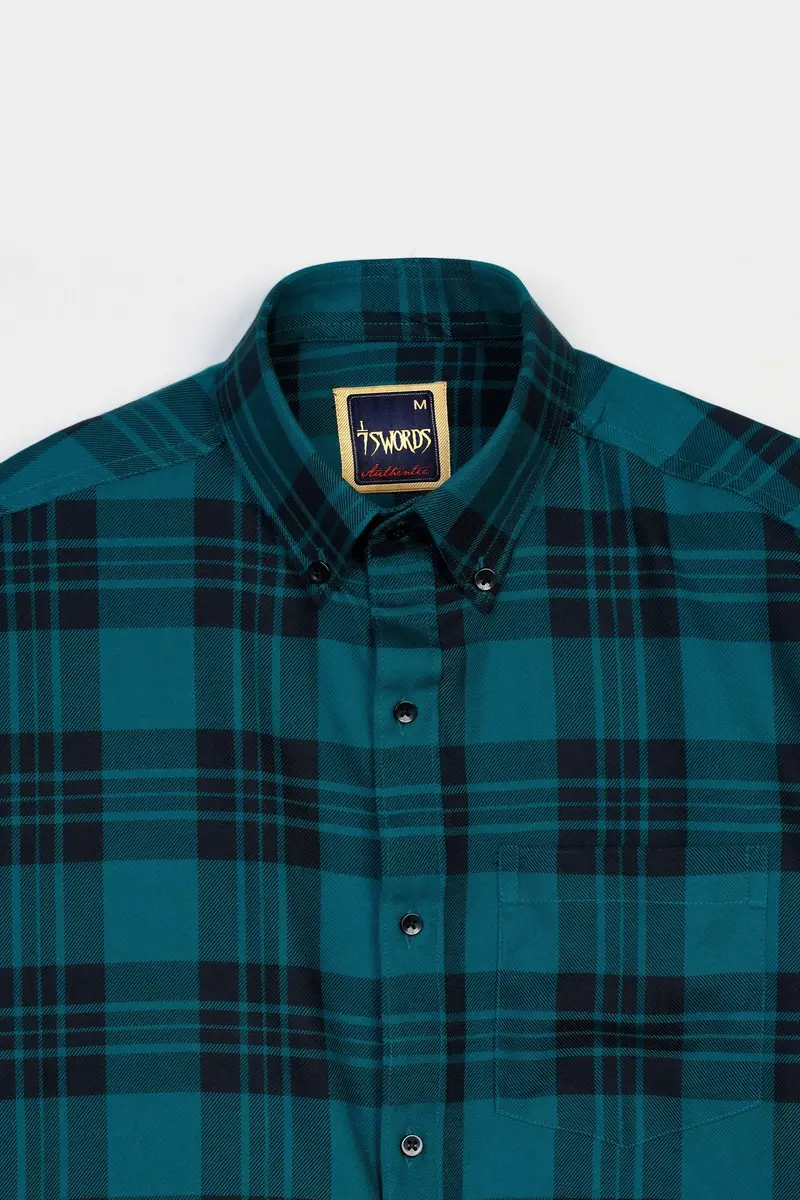 7Swords-Teal Blue And Haiti Blue Plaid Premium Cotton Button Down Shirt 4