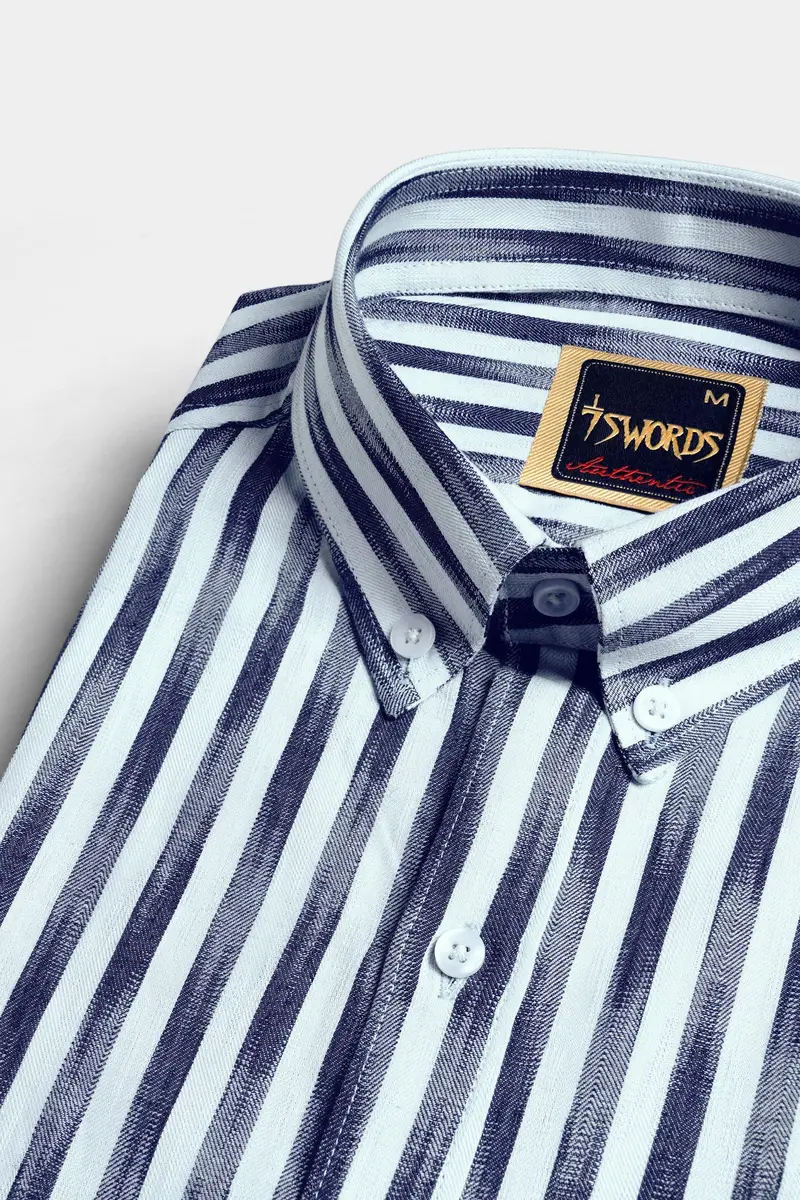 7Swords-Ziggurat Blue And Ebony Clay Blue Striped Premium Cotton Shirt 1