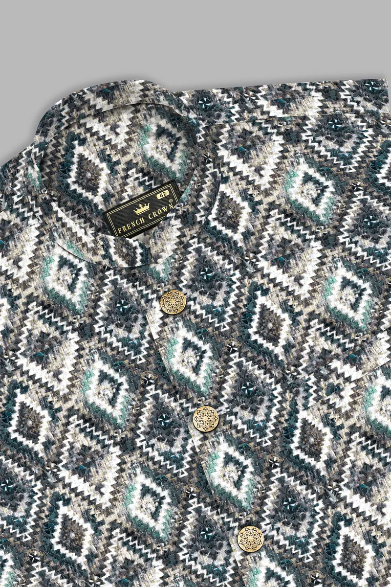 Abbey Gray And Outer Space Blue Designer Embroidered Nehru Jacket 10