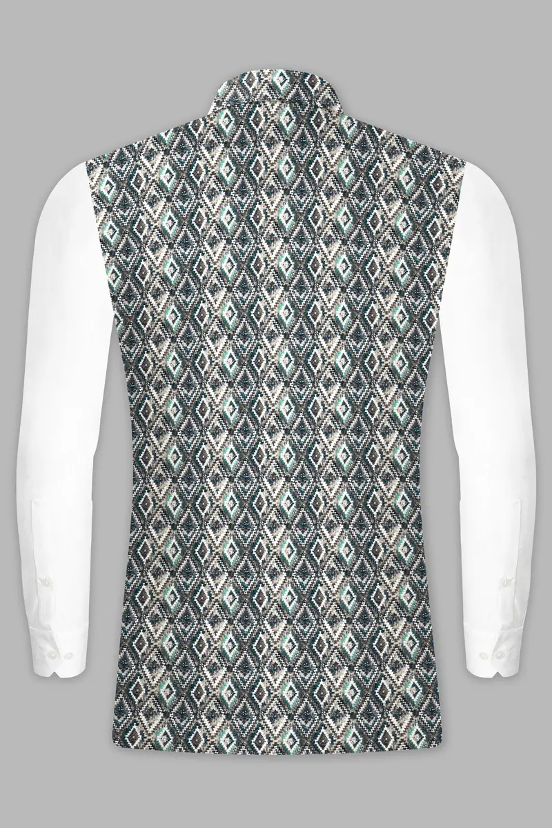 Abbey Gray And Outer Space Blue Designer Embroidered Nehru Jacket 9