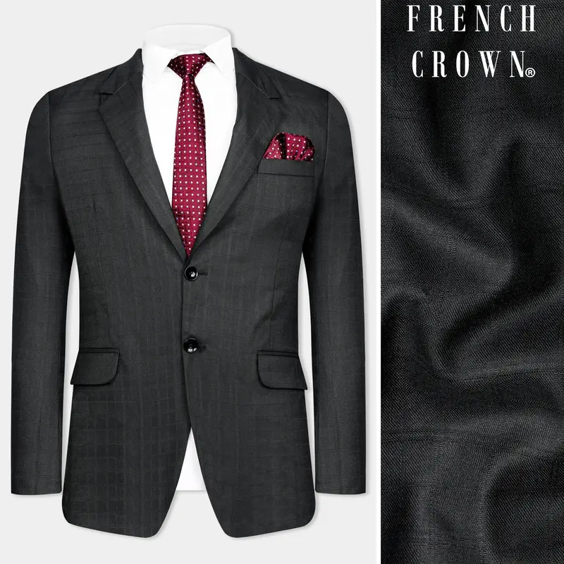 Abbey Gray Subtle Checkered Wool Rich Blazer 1