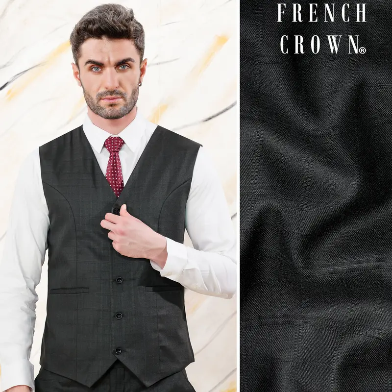Abbey Gray Subtle Checkered Wool Rich Waistcoat 1