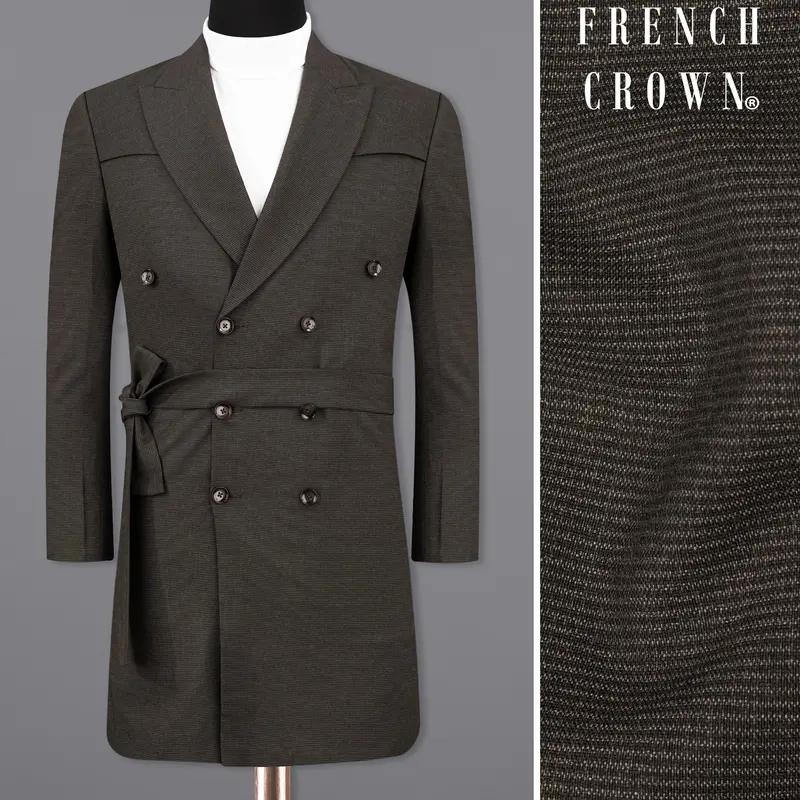 Acadia Grey Double-Breasted With Belt Closure Designer Overcoat 1