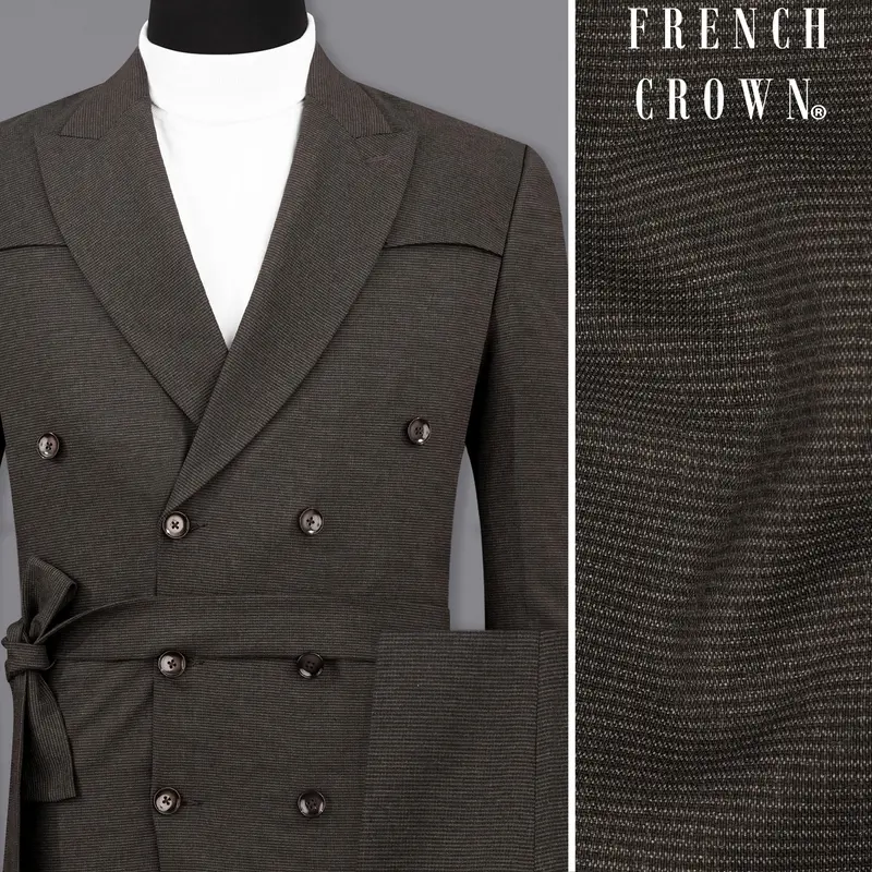 Acadia Grey Double-Breasted With Belt Closure Designer Overcoat With Pant 1