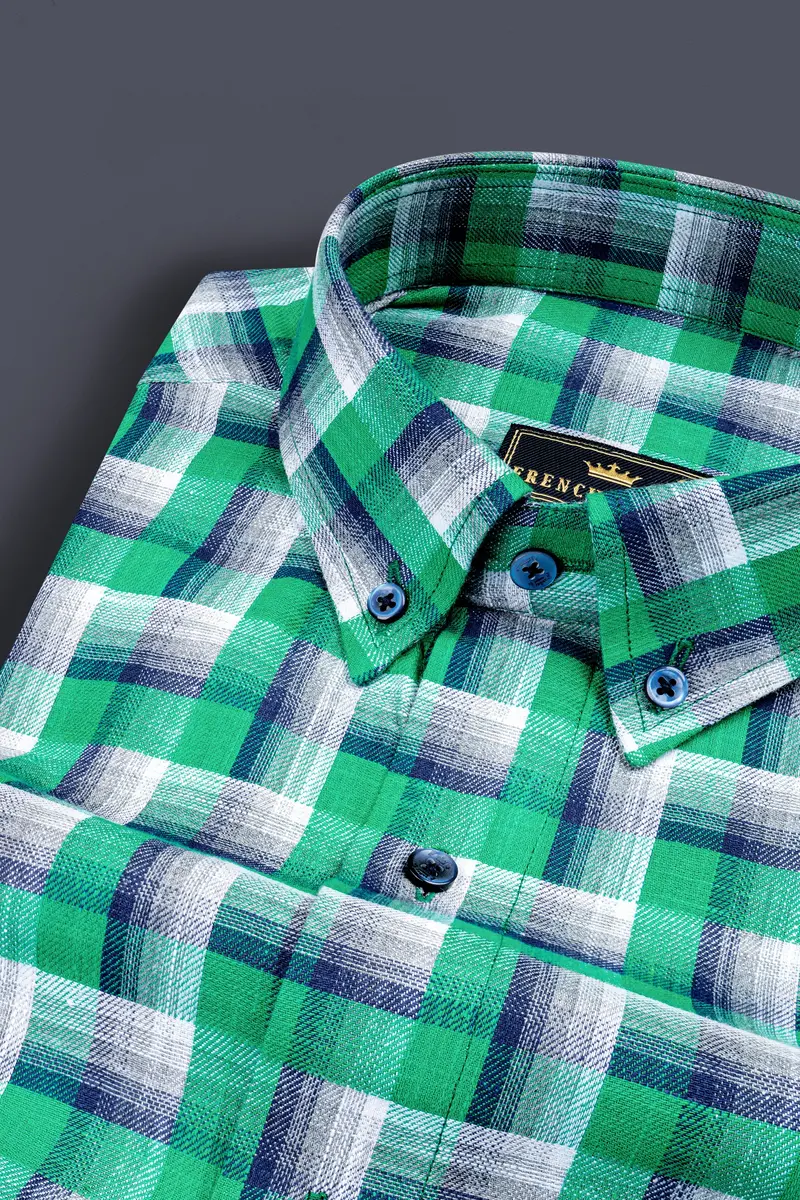 Acapulco Green And Bright White Twill Premium Cotton Shirt 1