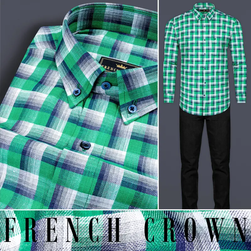 Acapulco Green And Bright White Twill Premium Cotton Shirt 10