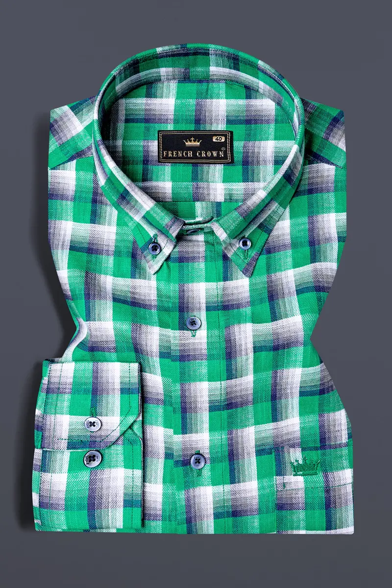 Acapulco Green And Bright White Twill Premium Cotton Shirt 3