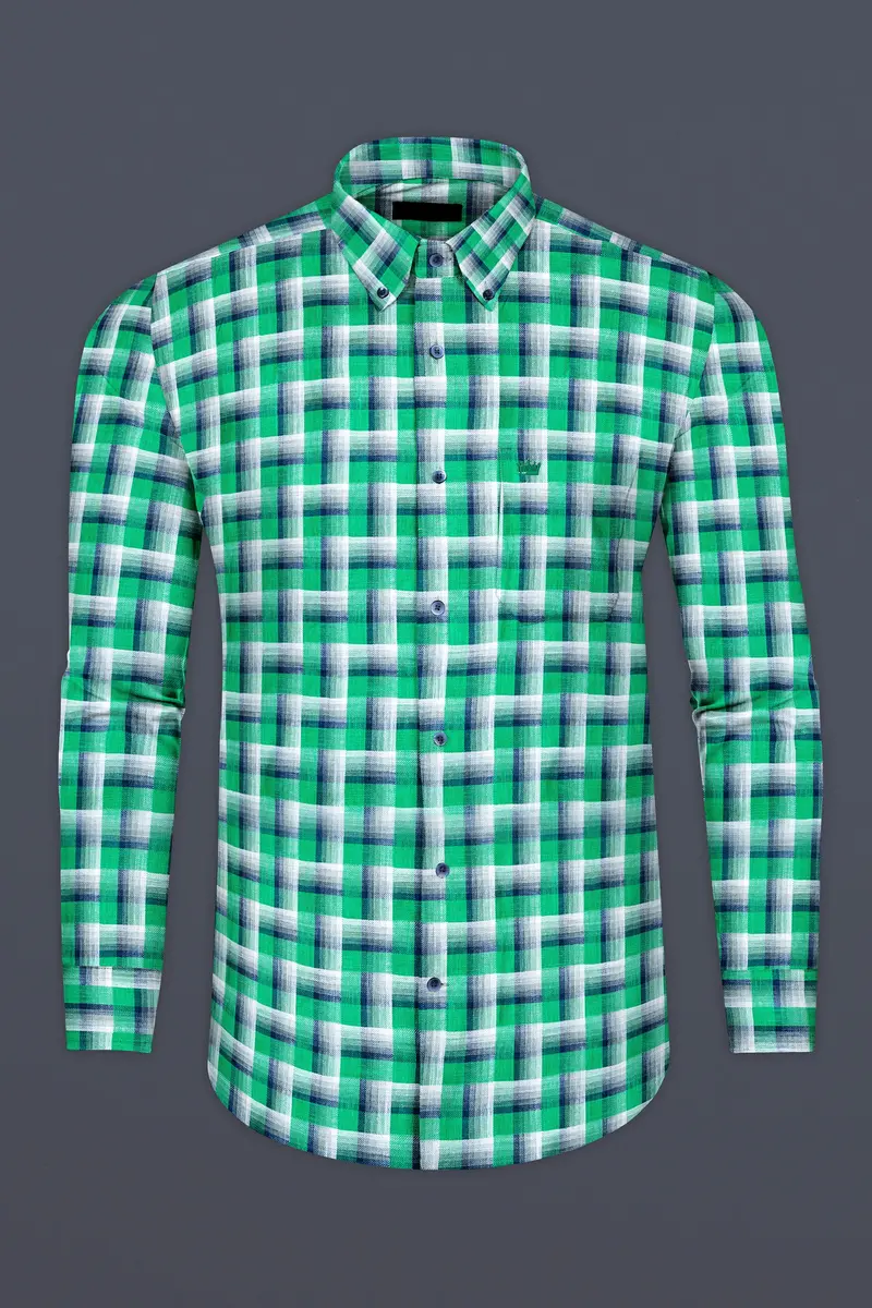 Acapulco Green And Bright White Twill Premium Cotton Shirt 4