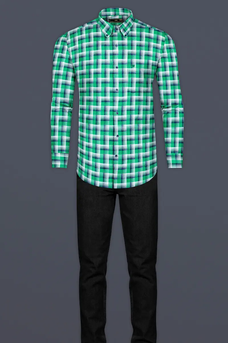 Acapulco Green And Bright White Twill Premium Cotton Shirt 6