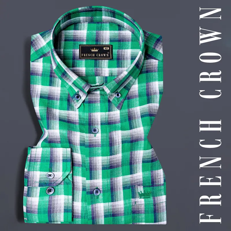 Acapulco Green And Bright White Twill Premium Cotton Shirt 7