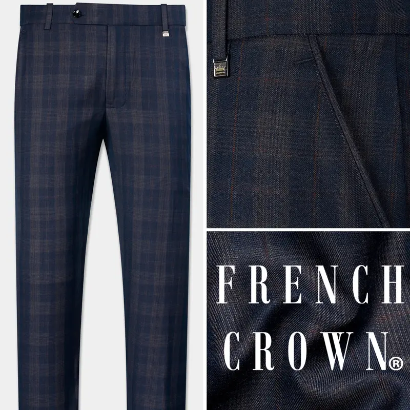 Admiral Blue And Cinereous Brown Plaid Wool Rich Pant 1