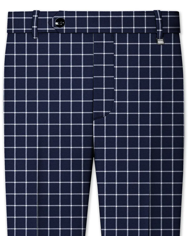Admiral Blue And White Windowpane Wool Rich Pant 1