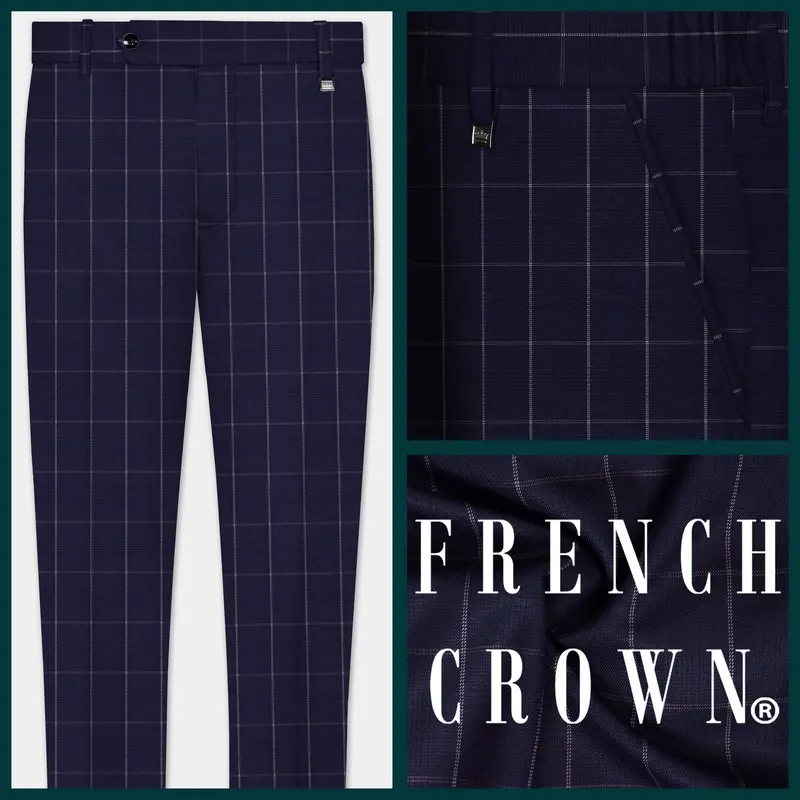 Admiral Blue Windowpane Wool Rich Pant 1