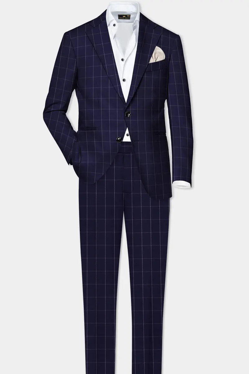 Admiral Blue Windowpane Wool Rich Pant 7