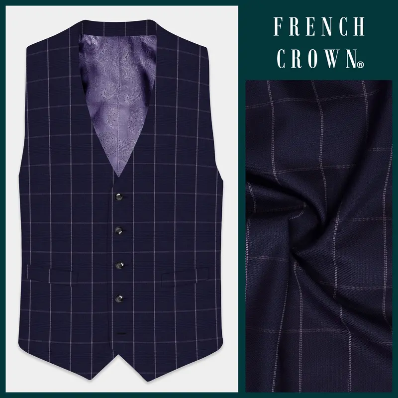 Admiral Blue Windowpane Wool Rich Waistcoat 1