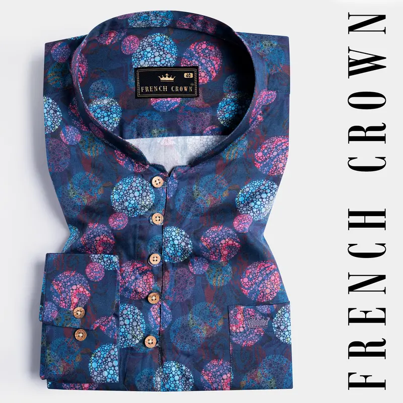 Admiral Blue With Rouge Pink Multicolour Abstract Printed Subtle Sheen Super Soft Premium Cotton Kurta Shirt 1