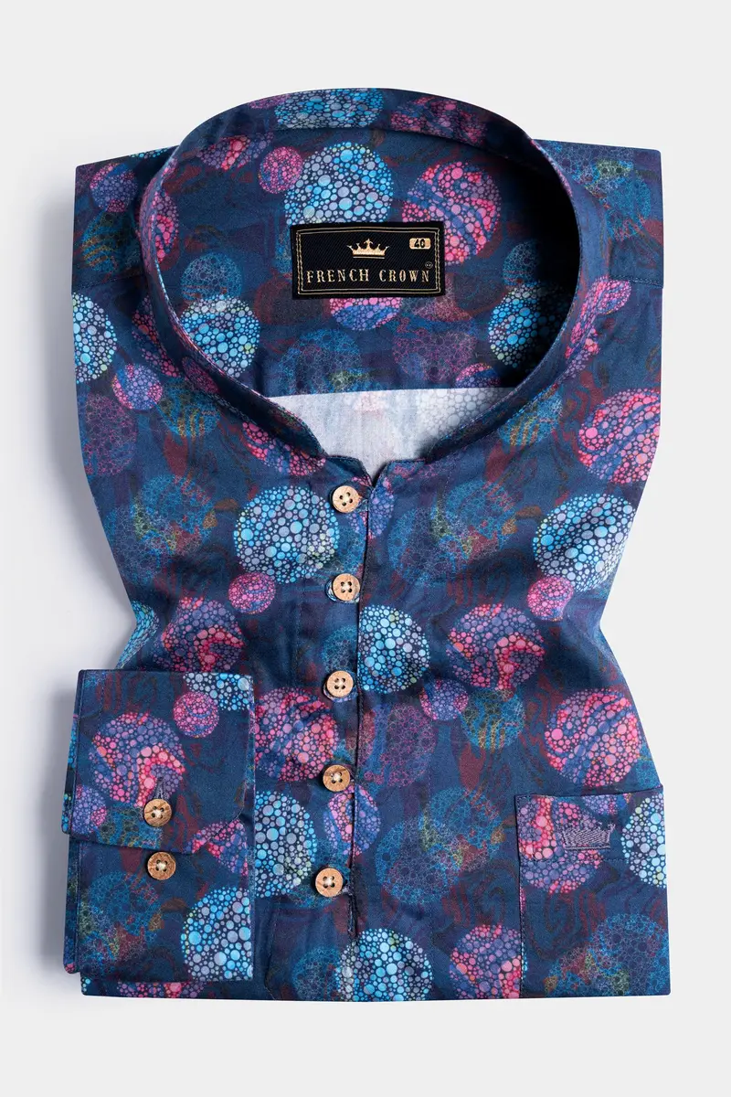 Admiral Blue With Rouge Pink Multicolour Abstract Printed Subtle Sheen Super Soft Premium Cotton Kurta Shirt 2