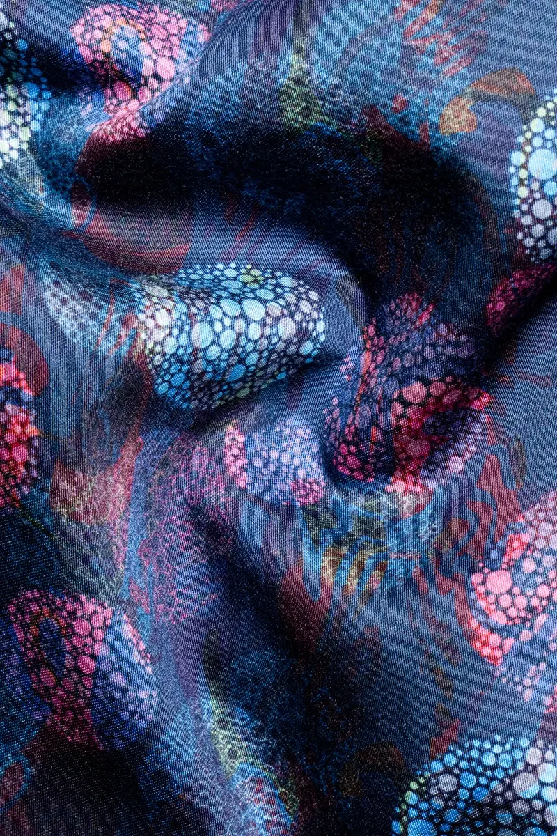 Admiral Blue With Rouge Pink Multicolour Abstract Printed Subtle Sheen Super Soft Premium Cotton Kurta Shirt 3