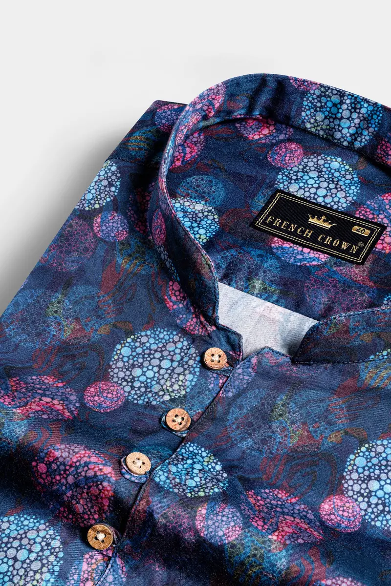 Admiral Blue With Rouge Pink Multicolour Abstract Printed Subtle Sheen Super Soft Premium Cotton Kurta Shirt 4