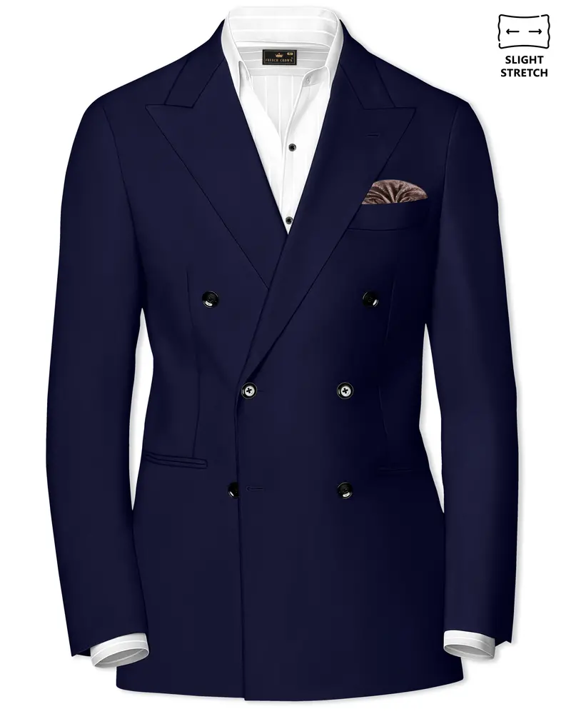 Aegean-Mirage Blue Slight Stretch Subtle Sheen Poly-Viscose Double Breasted Blazer 1