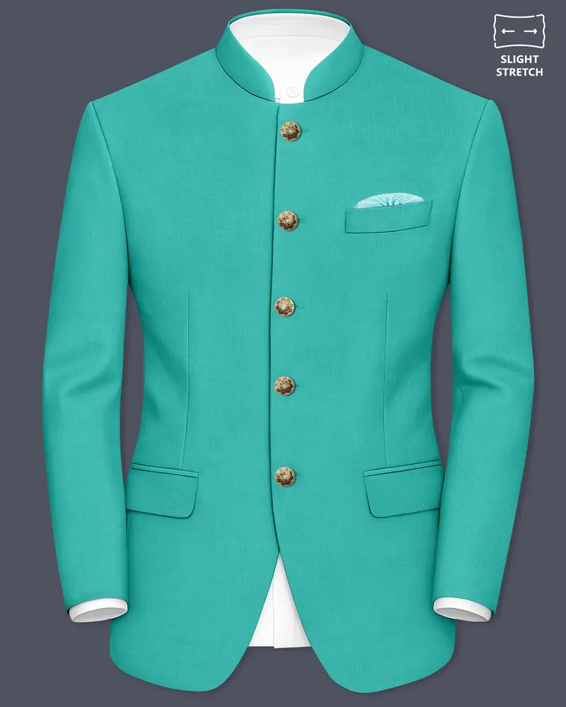 Aegir-Viking Blue Wool Rich Bandhgala Slight Stretch Blazer 1