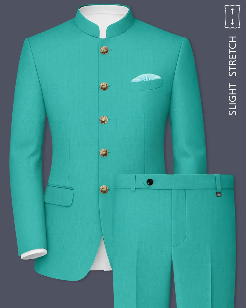 Aegir-Viking Blue Wool Rich Bandhgala Slight Stretch Suit 1