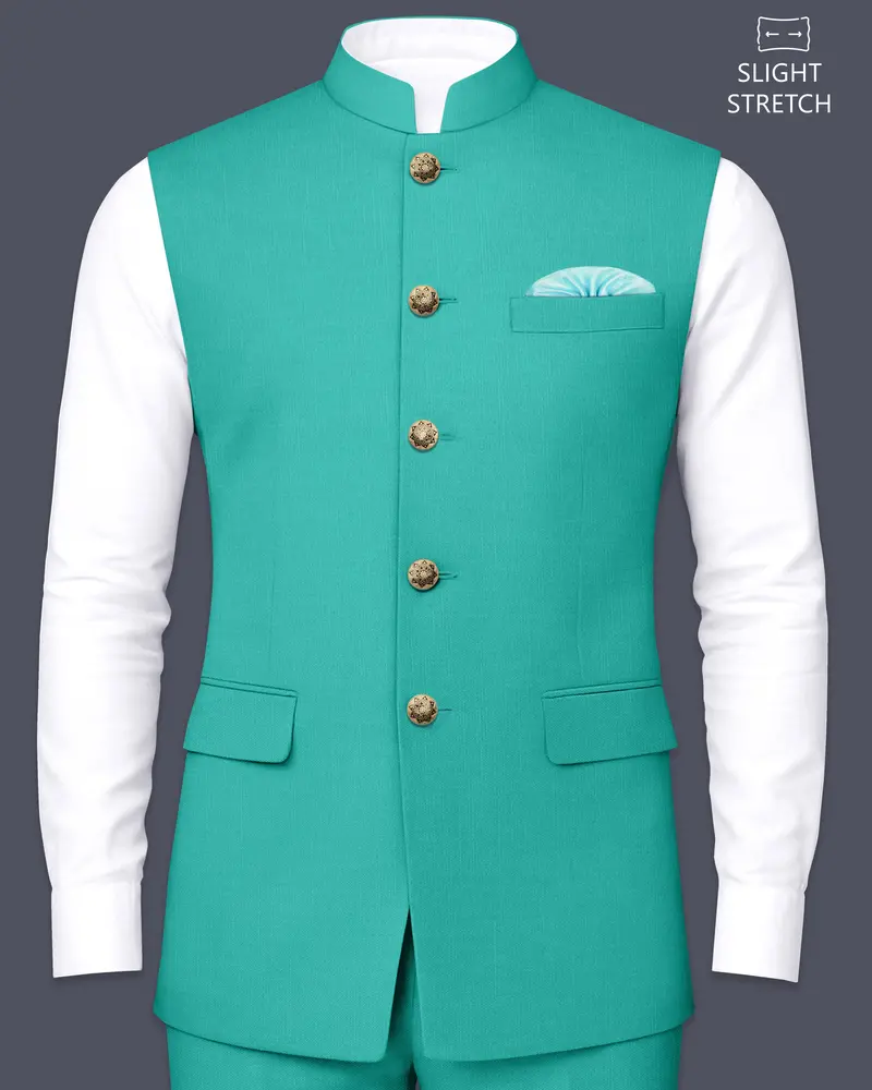 Aegir-Viking Blue Wool Rich Slight Stretch Nehru Jacket 1