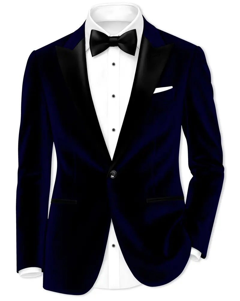 Aether-Stratos Blue Velvet Peak Lapel Tuxedo Blazer 1