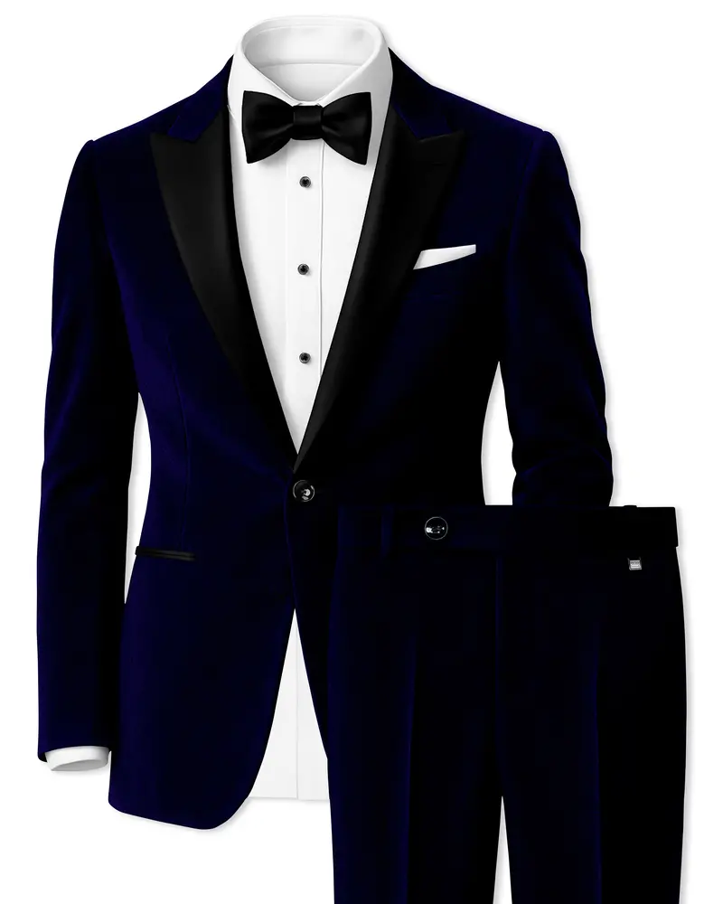 Aether-Stratos Blue Velvet Peak Lapel Tuxedo Suit 1