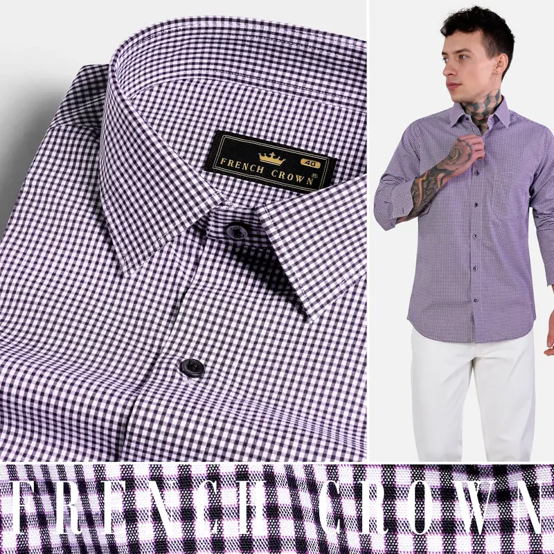 Affair Purple And Black Gingham Checkered Premium Cotton Shirt 4