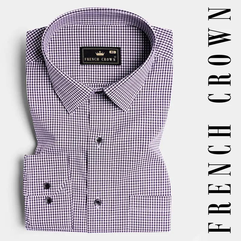 Affair Purple And Black Gingham Checkered Premium Cotton Shirt 7