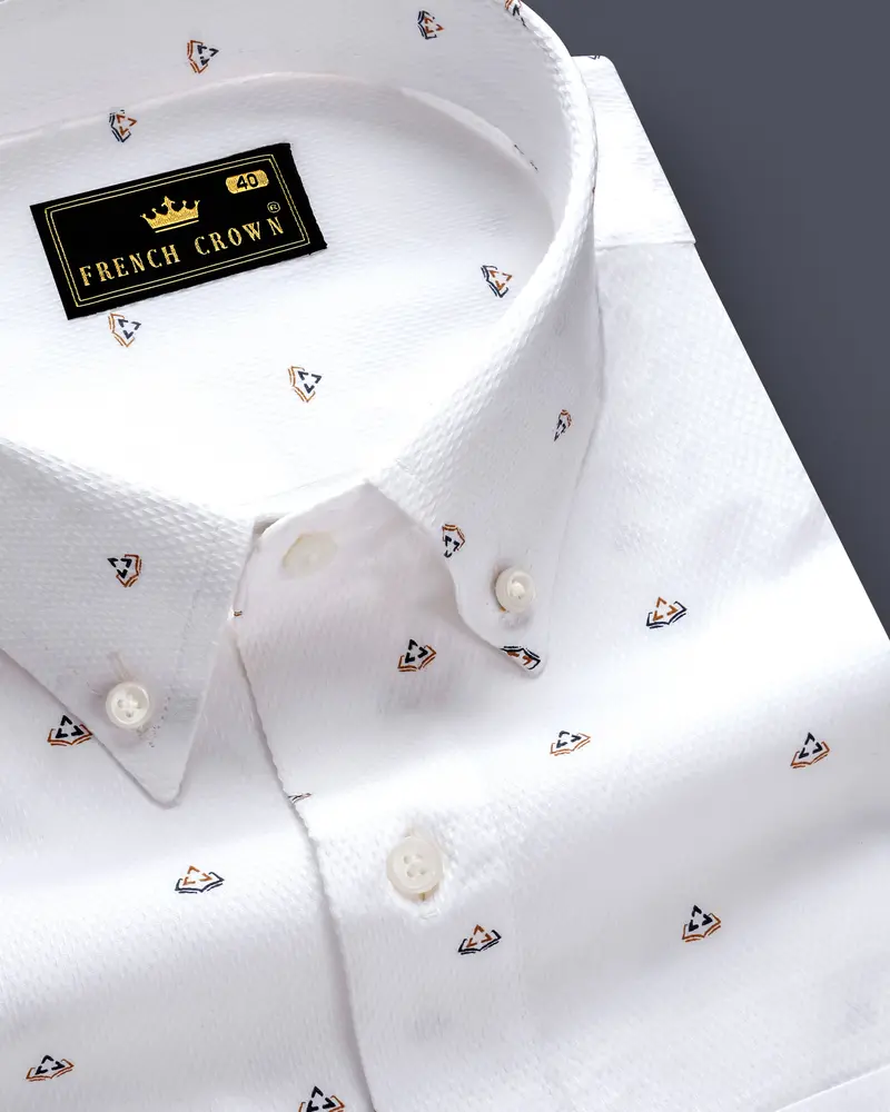 Alabaster Grace-Bright White Printed Dobby Textured Premium Giza Cotton Dress Shirt 1