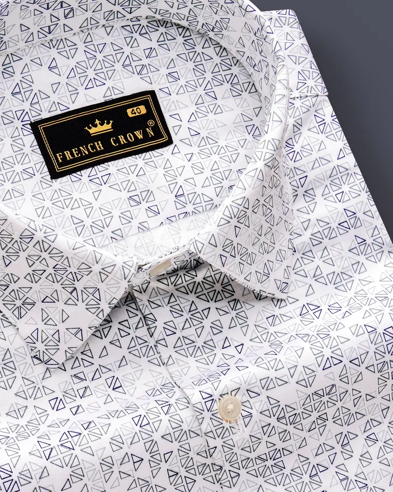 Albellis-Bright White Printed Subtle Sheen Super Soft Premium Cotton Semi Formal Shirt 1
