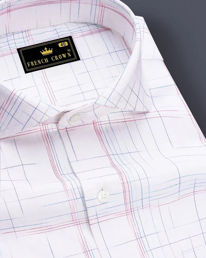 Alberic-Bright White Printed Dobby Textured Premium Giza Cotton Dress Shirt 1