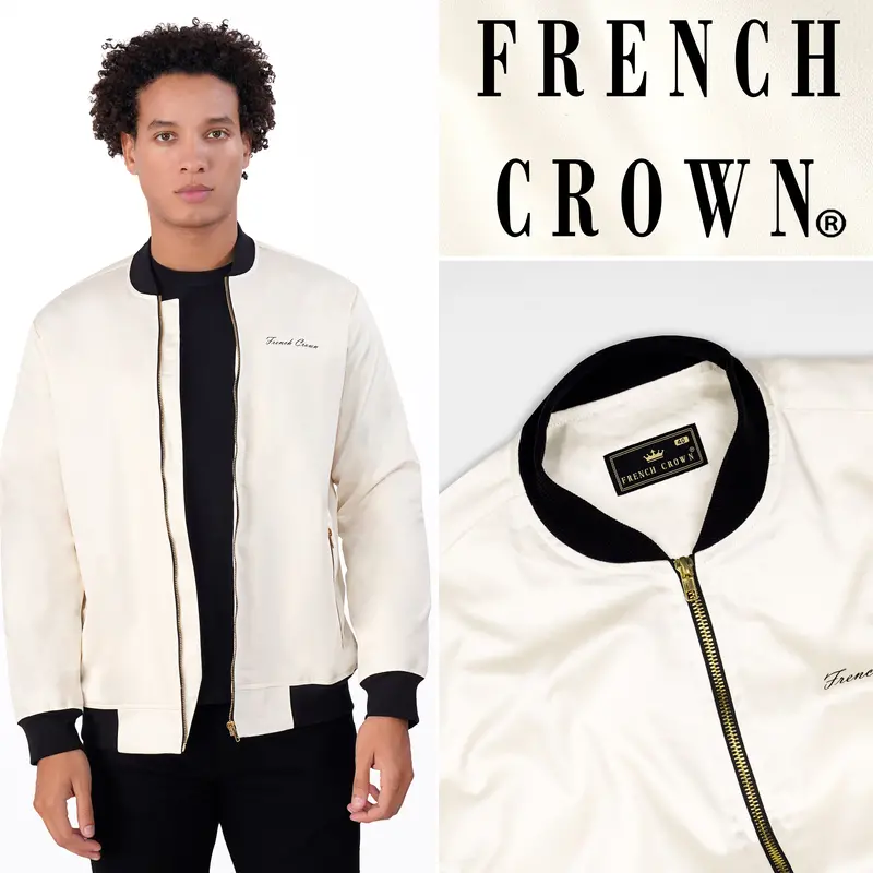 Albescent Cream Premium Cotton Bomber Jacket 1