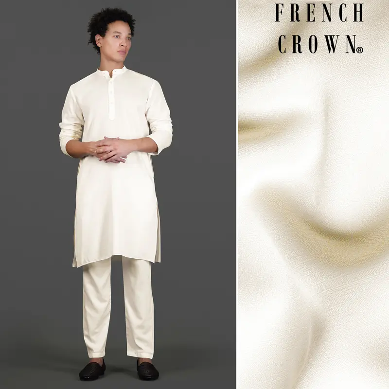 Albescent Cream Subtle Sheen Viscose Kurta Set 1
